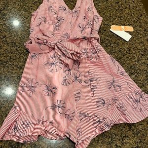 Gianni Bini (GB) Red Striped Romper with Navy Floral Stiching